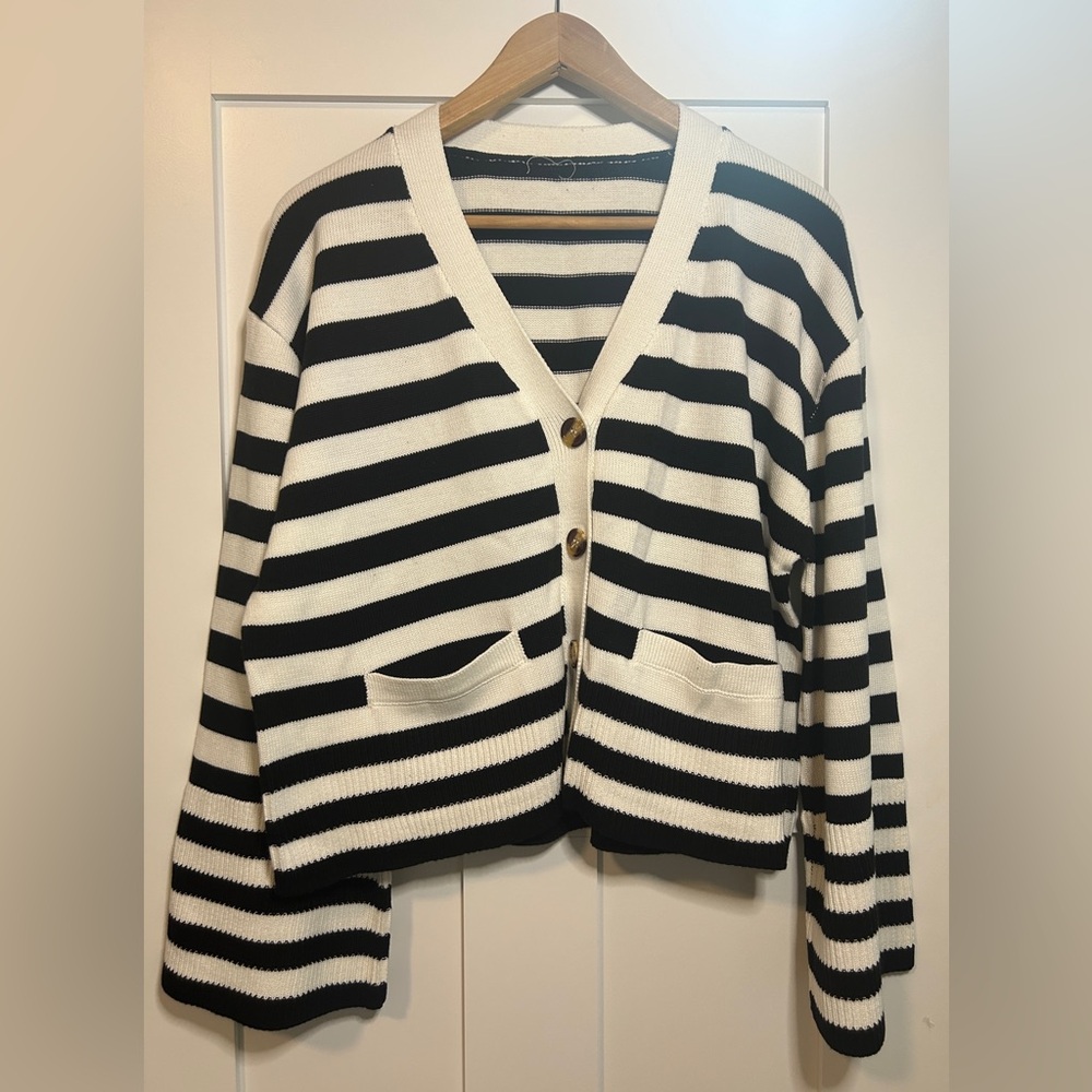 Black and White Striped Cardigan